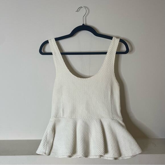 Ganni White Textured Peplum Blouse Size M - Picture 2 of 5